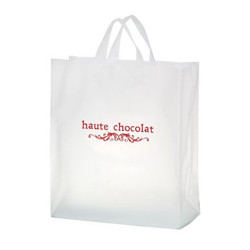 Custom Printed Clear Frosted Soft Loop Plastic Shopper Bag w/Insert (16"x6"x18") - Flexo Ink - 19FSC16618-FI